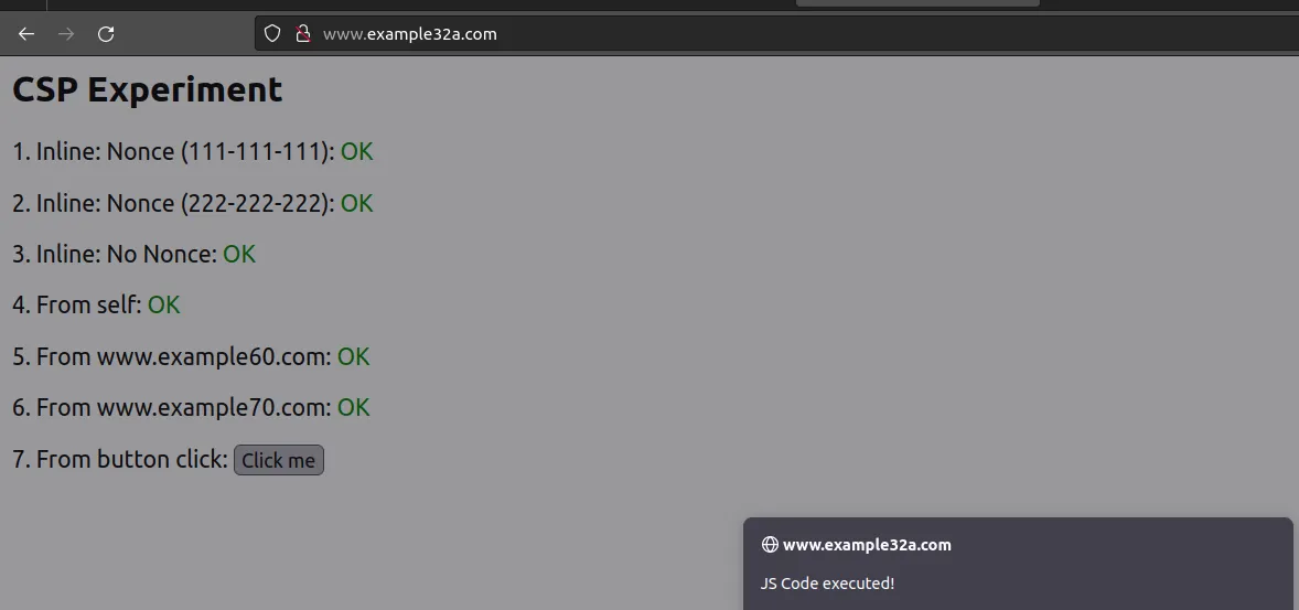 Ao clicar no botão, o código JS foi executado