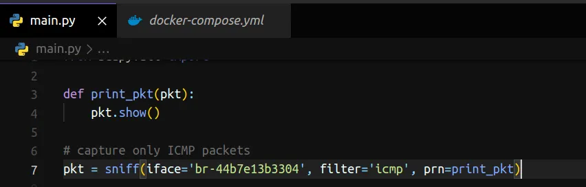 Captura bem-sucedida de pacotes ICMP