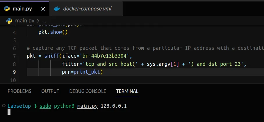 Captura bem-sucedida de pacotes TCP de um IP específico com um número de porta de destino 23