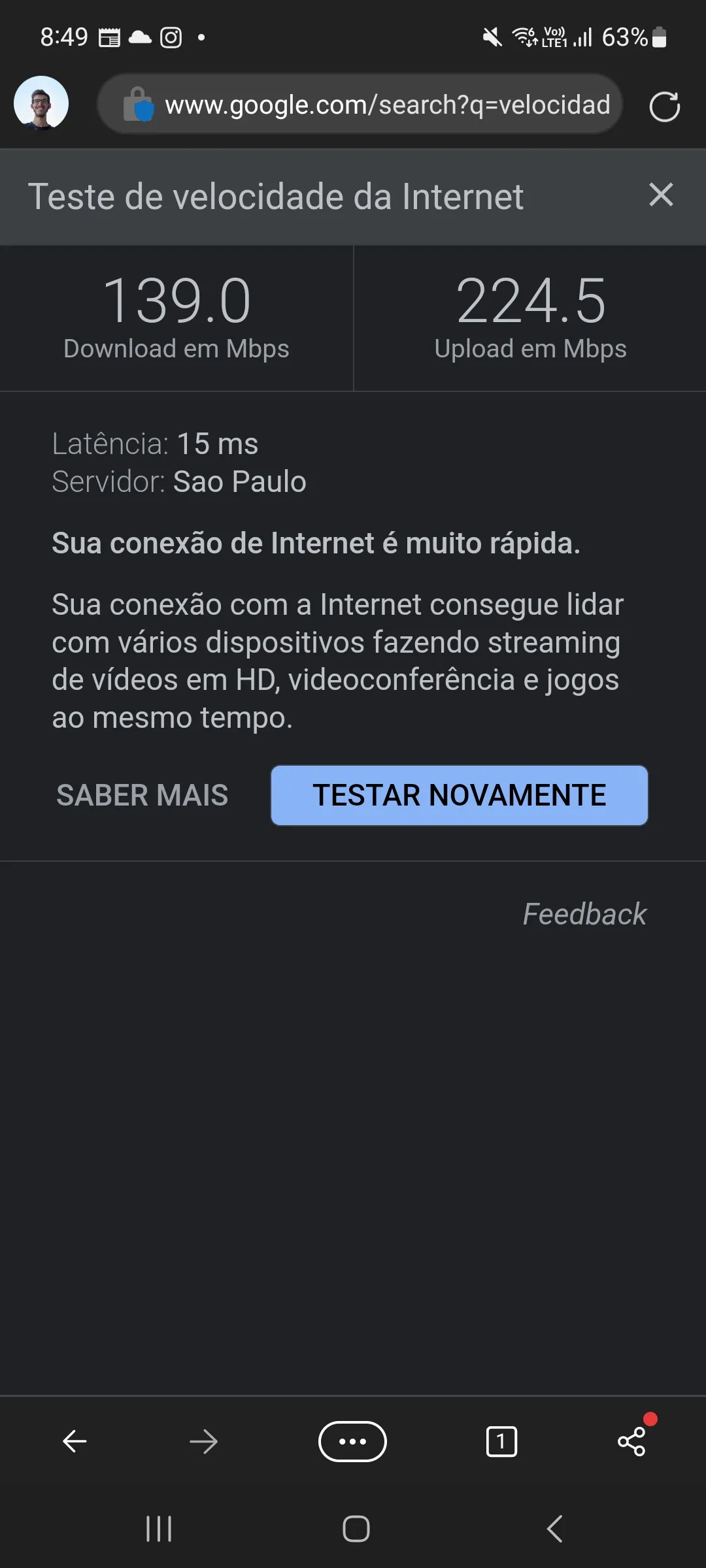 1 metro do roteador (com e sem visada direta)