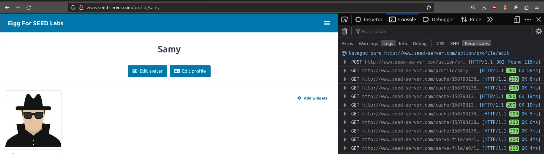 Algumas requisições que ocorrem no site ao atualizar o perfil de um usuário e carregar a página